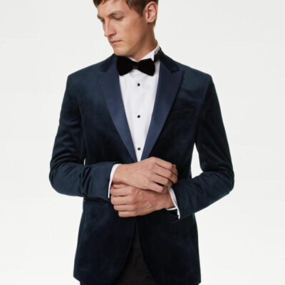 M&S Collection Slim Fit Velvet Tuxedo Jacket Navy | Mens Suits