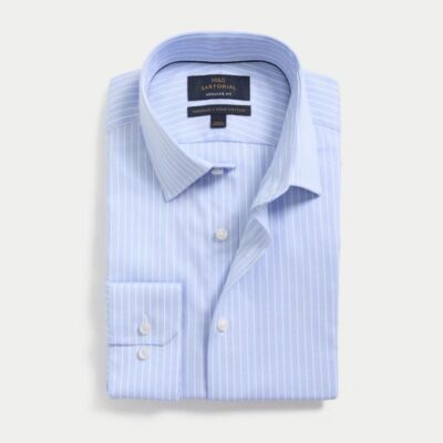 M&S SARTORIAL Regular Fit Herringbone Stripe Shirt Blue Mix | Mens Formal Shirts