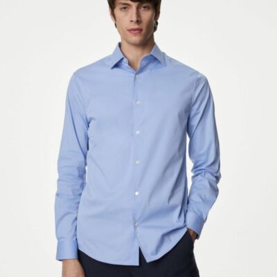 Autograph Slim Fit Easy Iron Cotton Blend Stretch Shirt Blue | Mens The Smart Edit