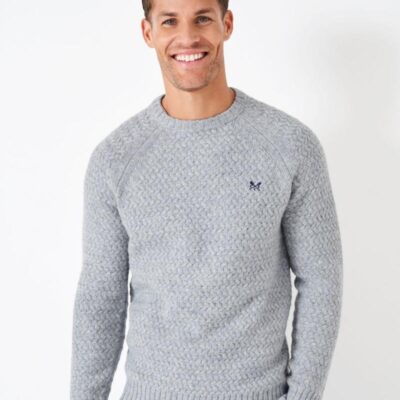 Crew Clothing Lambswool Rich Cable Crew Neck Jumper Medium Grey | Mens Jumpers & Knitwear