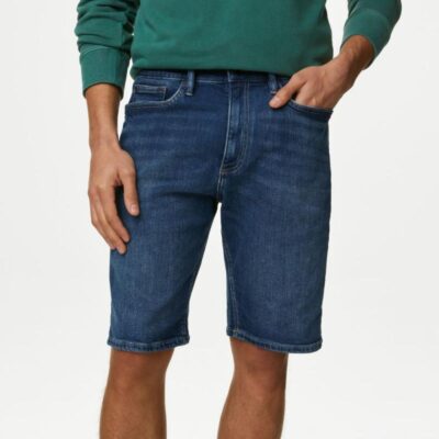 M&S Collection Stretch Denim Shorts Mid Blue | Mens Shorts