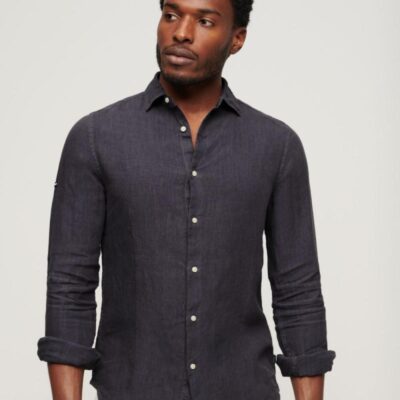 Superdry Pure Linen Shirt Dark Grey | Mens Shirts