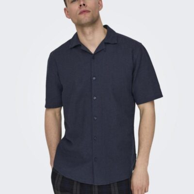 ONLY & SONS Cotton Linen Blend Shirt Navy | Mens Formal Shirts