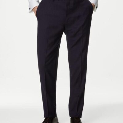 M&S SARTORIAL Slim Fit Pure Wool Herringbone Suit Trousers Navy | Mens Trousers