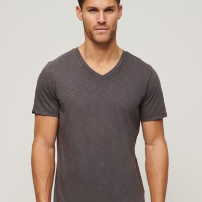 Superdry Pure Cotton V-Neck T-Shirt Dark Grey | Mens Tops & T-shirts