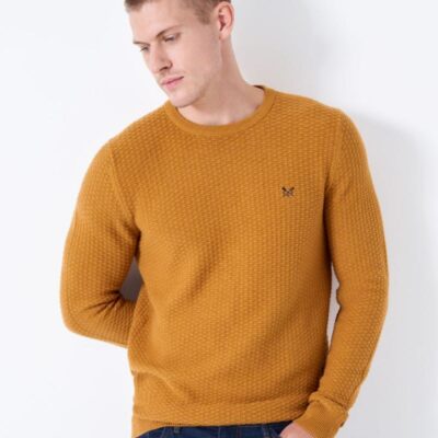 Crew Clothing Organic Cotton Textured Jumper Yellow | Mens Jumpers & Knitwear