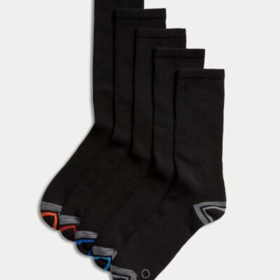 Goodmove 5pk Cotton Rich Cushioned Sports Socks Black Mix | Mens Sportswear