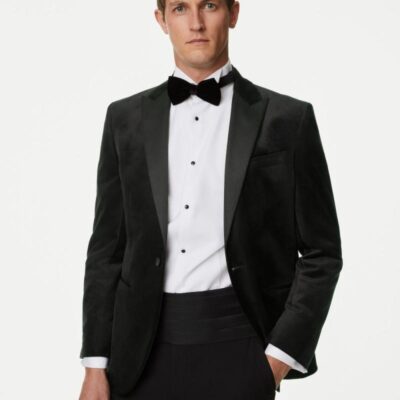 M&S Collection Slim Fit Velvet Tuxedo Jacket Black | Mens Suits