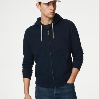 M&S Collection Pure Cotton Hoodie Dark Navy | Mens Loungewear