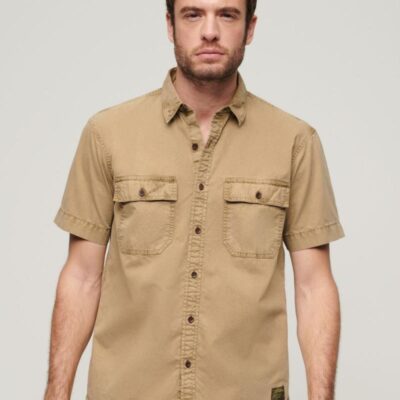 Superdry Pure Cotton Overshirt Tan | Mens Shirts