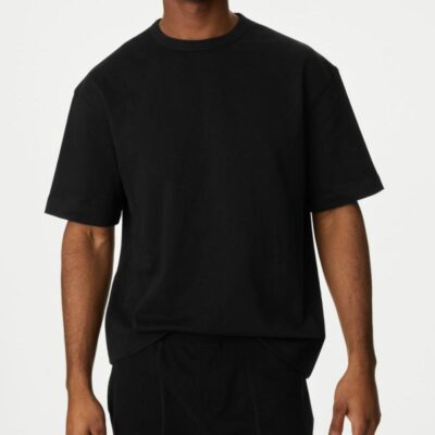 M&S Collection Oversized Pure Cotton Heavy Weight T shirt Black | Mens Tops & T-shirts