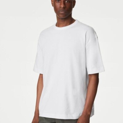 M&S Collection Oversized Pure Cotton Heavy Weight T shirt White | Mens Tops & T-shirts