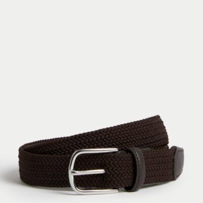 M&S Collection Stretch Woven Casual Belt Chocolate | Mens Belts