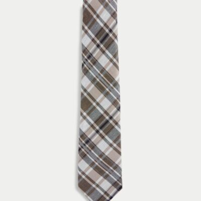 M&S SARTORIAL Silk Rich Checked Tie Brown Mix | Mens Ties