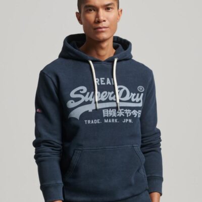 Superdry Cotton Rich Vintage Logo Hoodie Dark Blue | Mens Hoodies & Sweatshirts