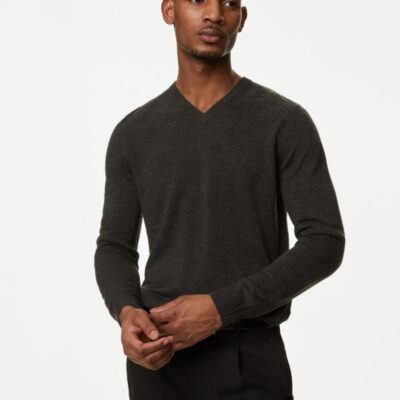 M&S Collection Cashmilon™ V-Neck Jumper Charcoal | Mens Jumpers & Knitwear