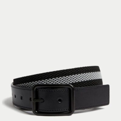 M&S Collection Reversible Textured Belt Black Mix | Mens Belts