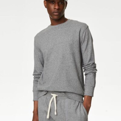 M&S Collection Pure Cotton Crew Neck Sweatshirt Grey Marl | Mens Hoodies & Sweatshirts