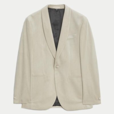 M&S Collection Slim Fit Velvet Jacket Neutral | Mens Suits