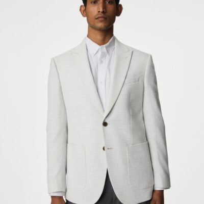 M&S Collection Textured Check Stretch Blazer Light Grey | Mens Blazers