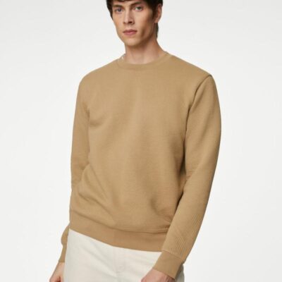 Autograph Cotton Rich Textured Crewneck Sweatshirt Fawn | Mens Loungewear