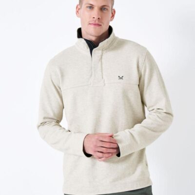 Crew Clothing Pure Cotton Half Zip Sweatshirt Natural | Mens Hoodies & Sweatshirts