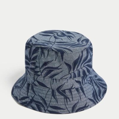 M&S Collection Pure Cotton Leaf Print Bucket Hat Blue Mix | Mens Hats