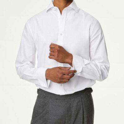 M&S Collection Regular Fit Pure Cotton Double Cuff Twill Shirt White | Mens Formal Shirts