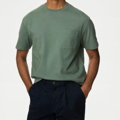 M&S Collection Pure Cotton Midweight Pocket T-shirt Antique Green | Mens The Smart Edit