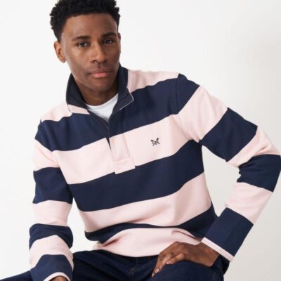 Crew Clothing Cotton Rich Striped Sweatshirt Light Pink Mix | Mens Hoodies & Sweatshirts