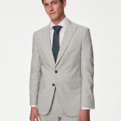 M&S Collection Tailored Fit Italian Linen Miracle™ Suit Jacket Grey | Mens Suits