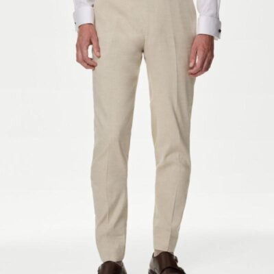 M&S Collection Tailored Fit Italian Linen Miracle™ Trousers Neutral | Mens Trousers