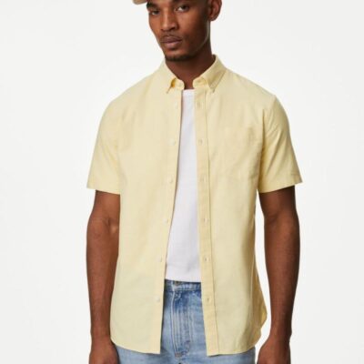 M&S Collection Easy Iron Pure Cotton Oxford Shirt Yellow | Mens Shirts