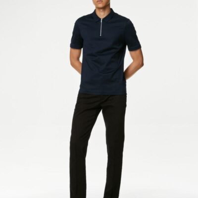 Autograph Pure Supima® Cotton Half Zip Polo Shirt Dark Navy | Mens Polo Shirts