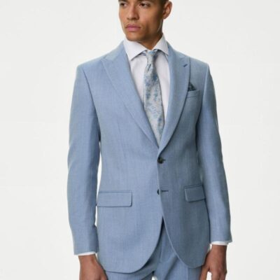 M&S Collection Regular Fit Wool Blend Suit Jacket Blue | Mens Blazers