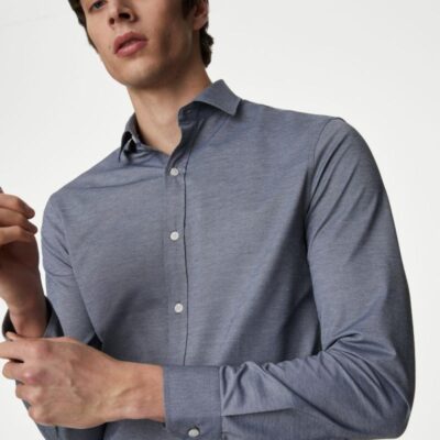 Autograph Slim Fit Easy Iron Jersey Shirt Denim | Mens Formal Shirts