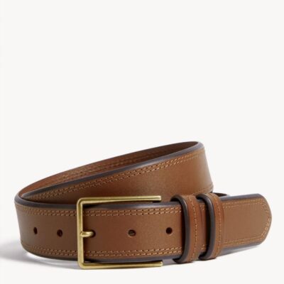 M&S Collection Leather Stitch Detail Belt Light Tan | Mens Belts