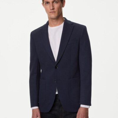 M&S Collection Textured Jersey Blazer Navy | Mens Coats & Jackets