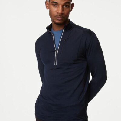 Goodmove Half Zip Long Sleeve Top Navy | Mens Tops & T-shirts