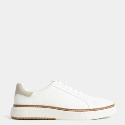 M&S Collection Airflex™ Leather Lace Up Trainers White | Mens Trainers