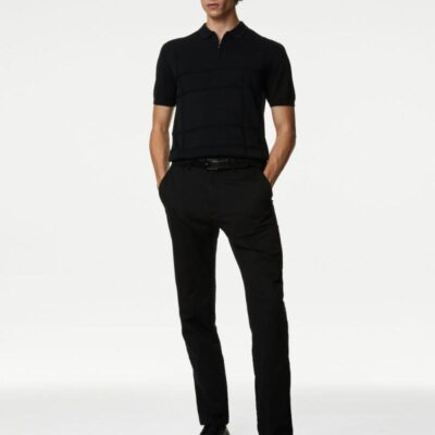 Autograph Cotton Modal Zip Up Knitted Polo Shirt Black | Mens Tops & T-shirts