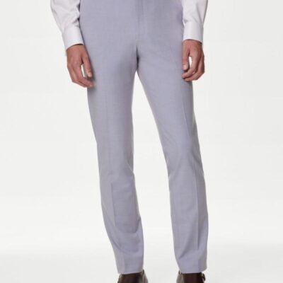 M&S Collection Slim Fit Stretch Trousers Lilac | Mens Trousers