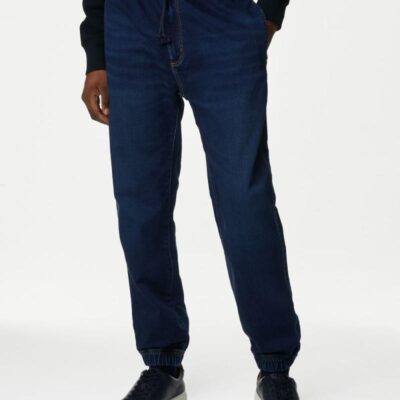 M&S Collection Regular Fit Jersey Cuffed Jogger Jeans Indigo | Mens Trousers