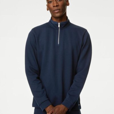 Autograph Cotton Blend Half Zip Sweatshirt Dark Navy | Mens Loungewear