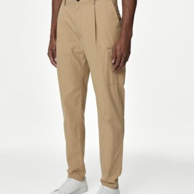 Autograph Tapered Fit Pure Cotton Cargo Trousers Stone | Mens Trousers