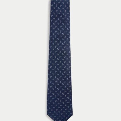 M&S SARTORIAL Paisley Pure Silk Tie Navy | Mens Ties