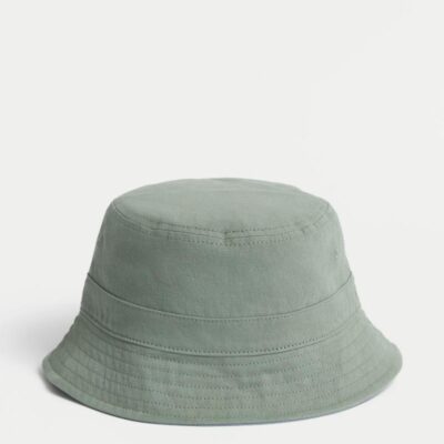 M&S Collection Pure Cotton Reversible Bucket Hat Green Mix | Mens Hats