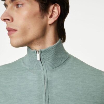 Autograph Pure Extra Fine Merino Wool Half Zip Jumper Soft Green | Mens The Smart Edit