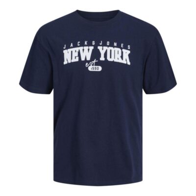 JACK & JONES Pure Cotton Logo Graphic Crew Neck T-Shirt Navy | Mens Tops & T-shirts