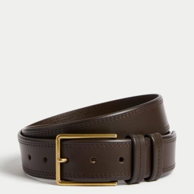 M&S Collection Leather Stitch Detail Belt Brown | Mens Belts